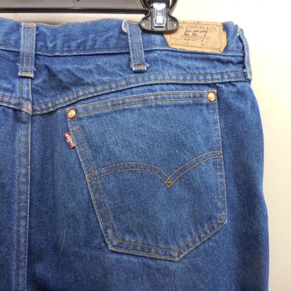 Vintage Levis 557 For Cowboys Jeans Mens 36x24 Blue Denim Made in USA High Rise